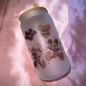 Minnie and Mickey “Hey Boo” Halloween Frosted Glass Cup from Dazzle Me Cups